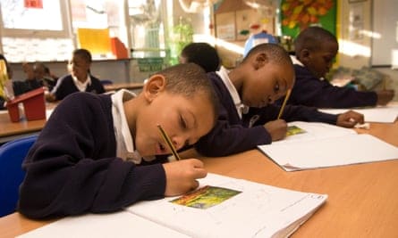 Schoolchildren working in a classroom