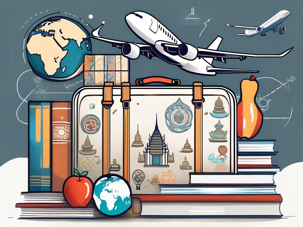 A suitcase adorned with thai cultural symbols