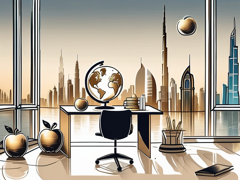 A classroom environment with a teacher's desk