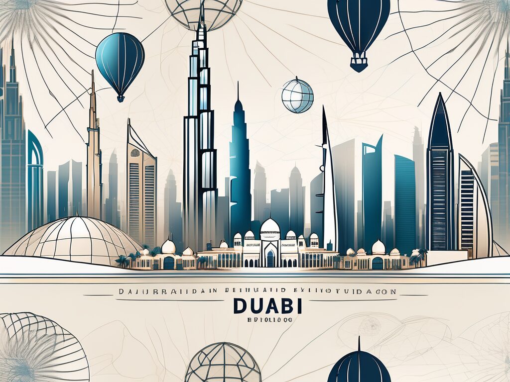 The dubai skyline with a few prominent landmarks