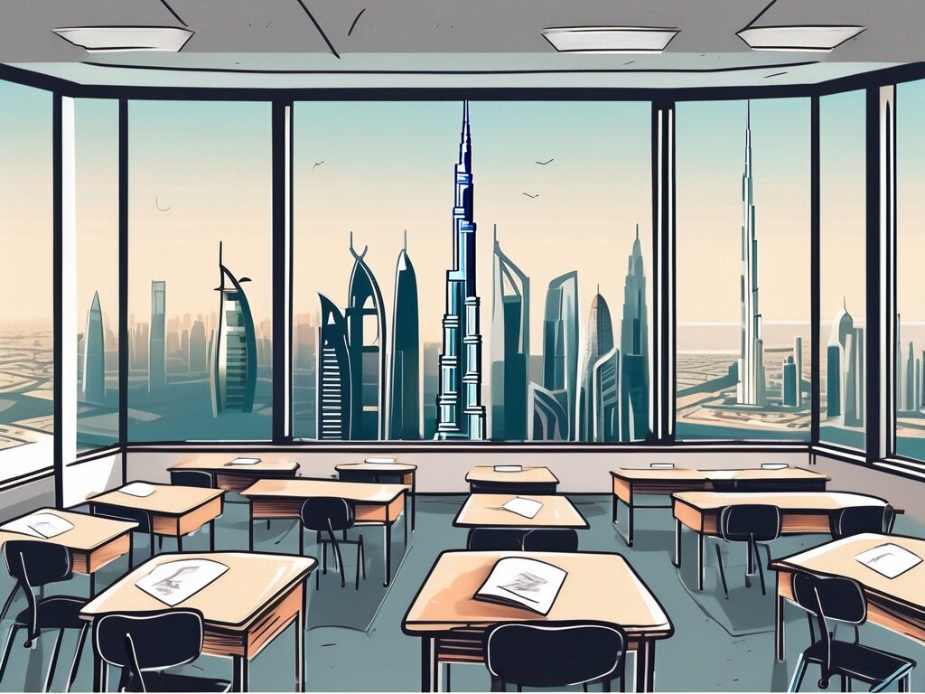 A classroom setting with a chalkboard