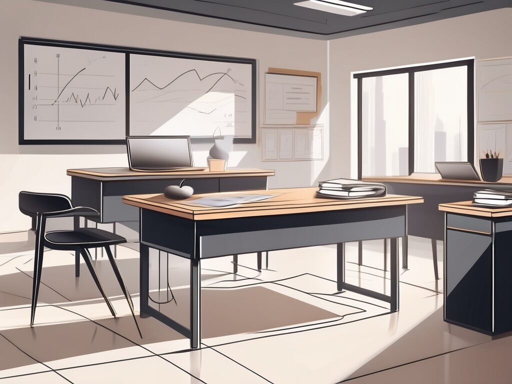 A modern classroom setting in dubai with a teacher's desk