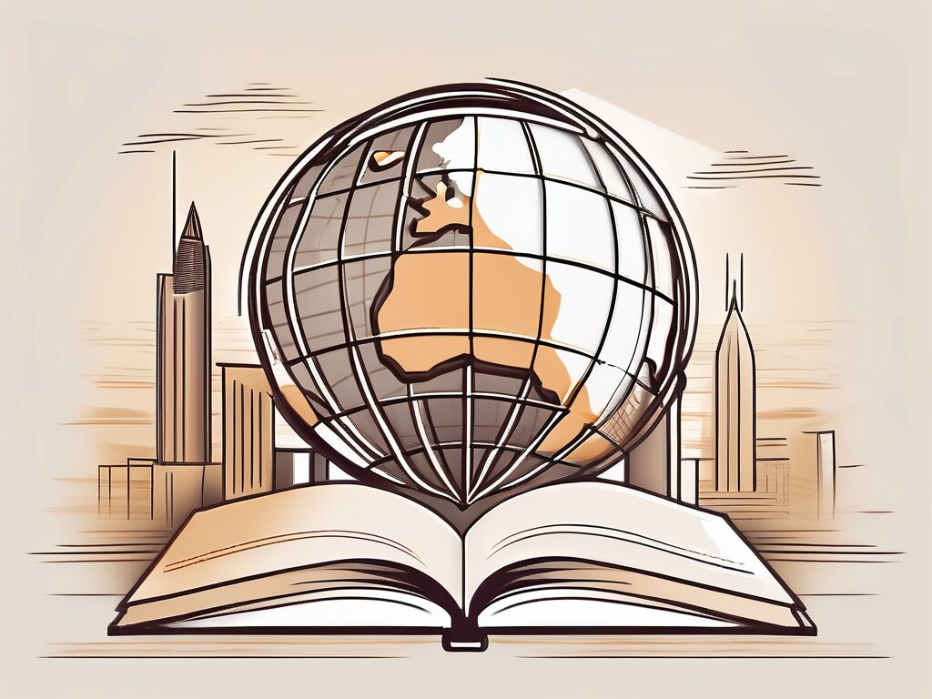 The dubai international school building with an open book and a globe