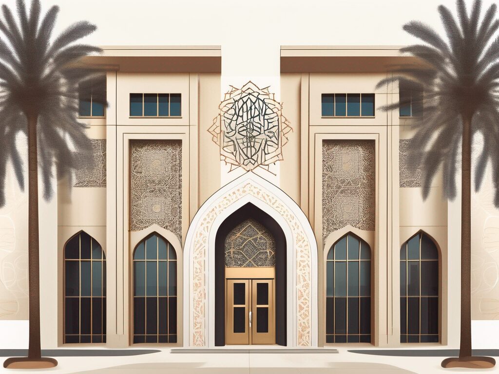A dubai international school building with a symbolic representation of the arabic language