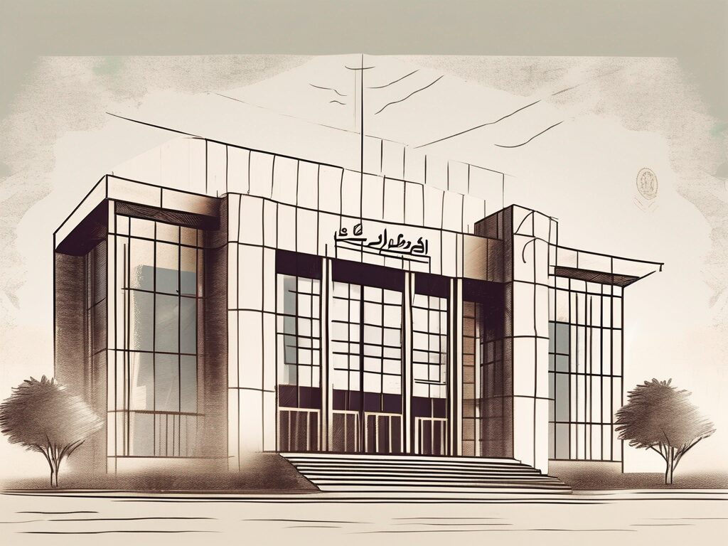 A dubai school building with a symbolic representation of currency