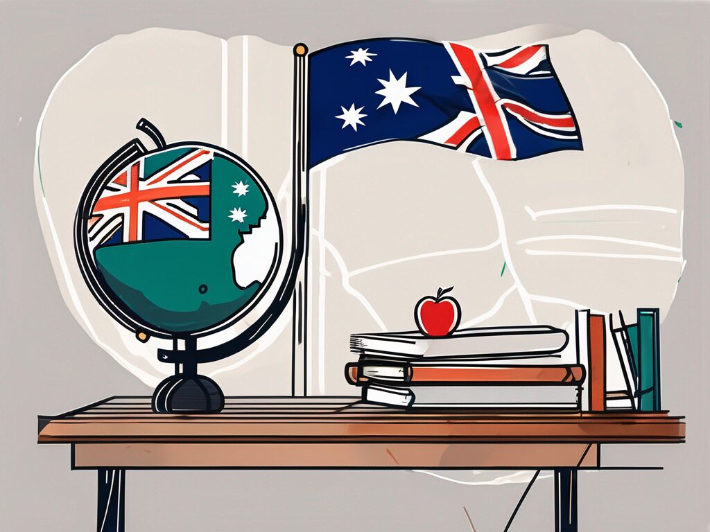 A classroom setting with a teacher's desk