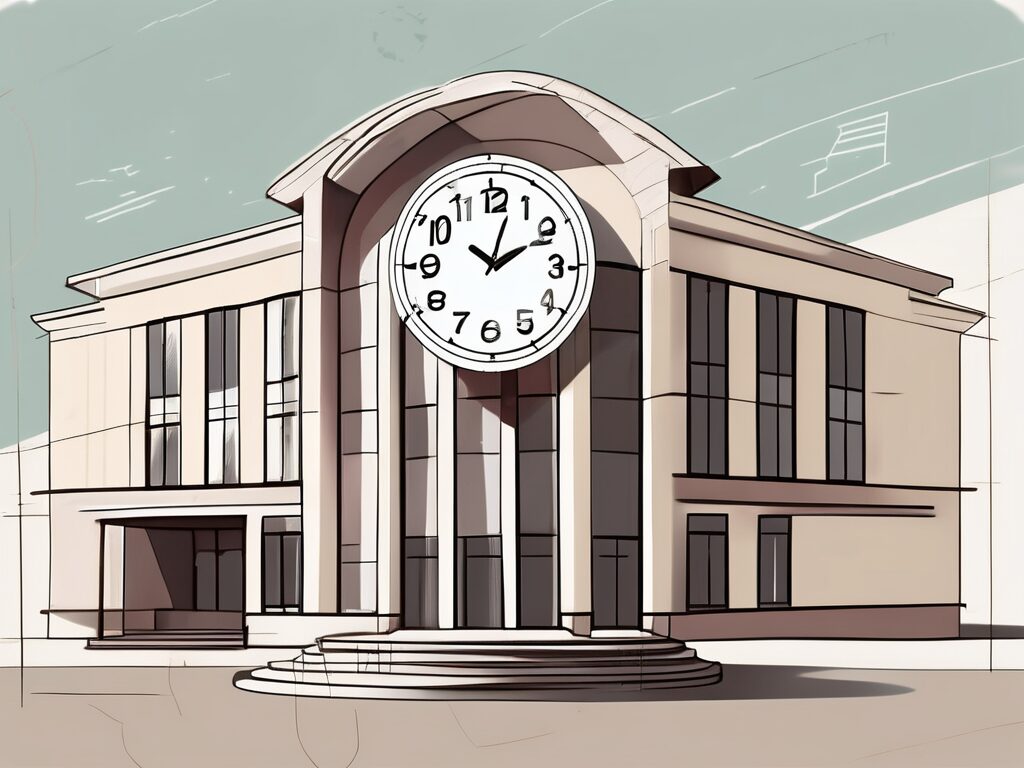 A school building in qatar with a clock showing different times of the day