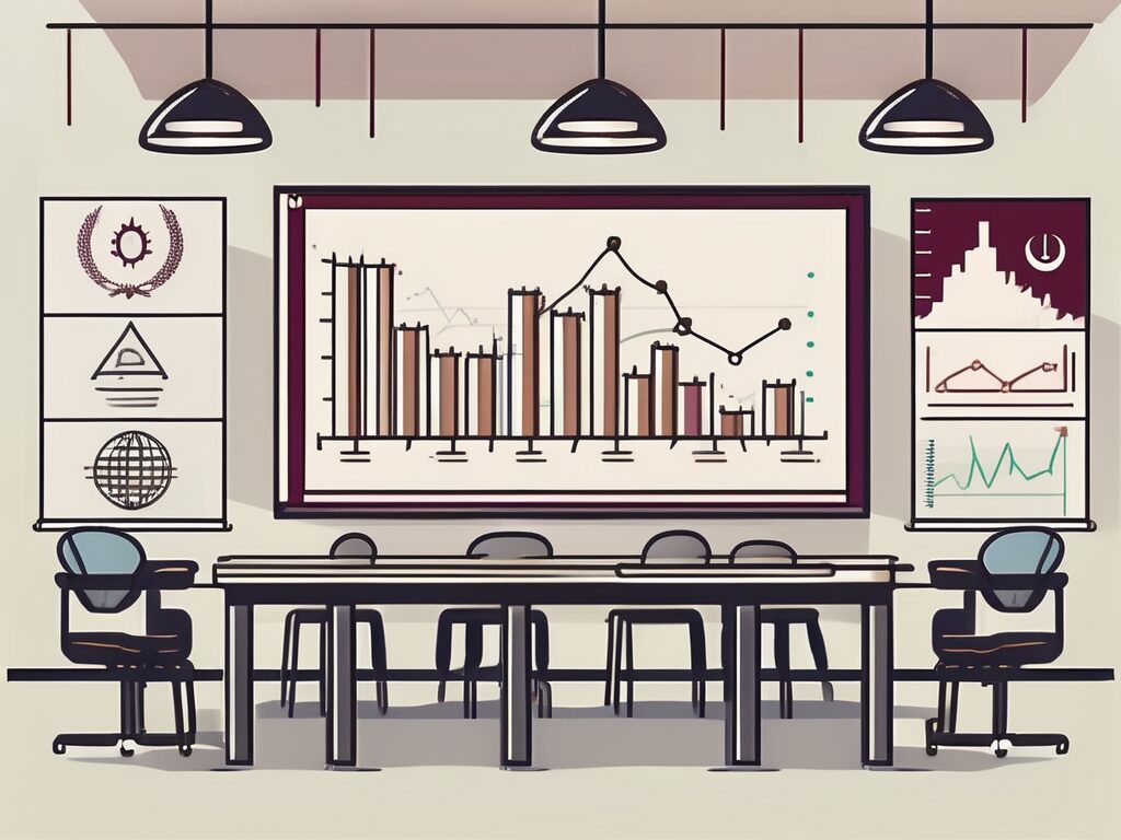 A classroom setting with various international symbols