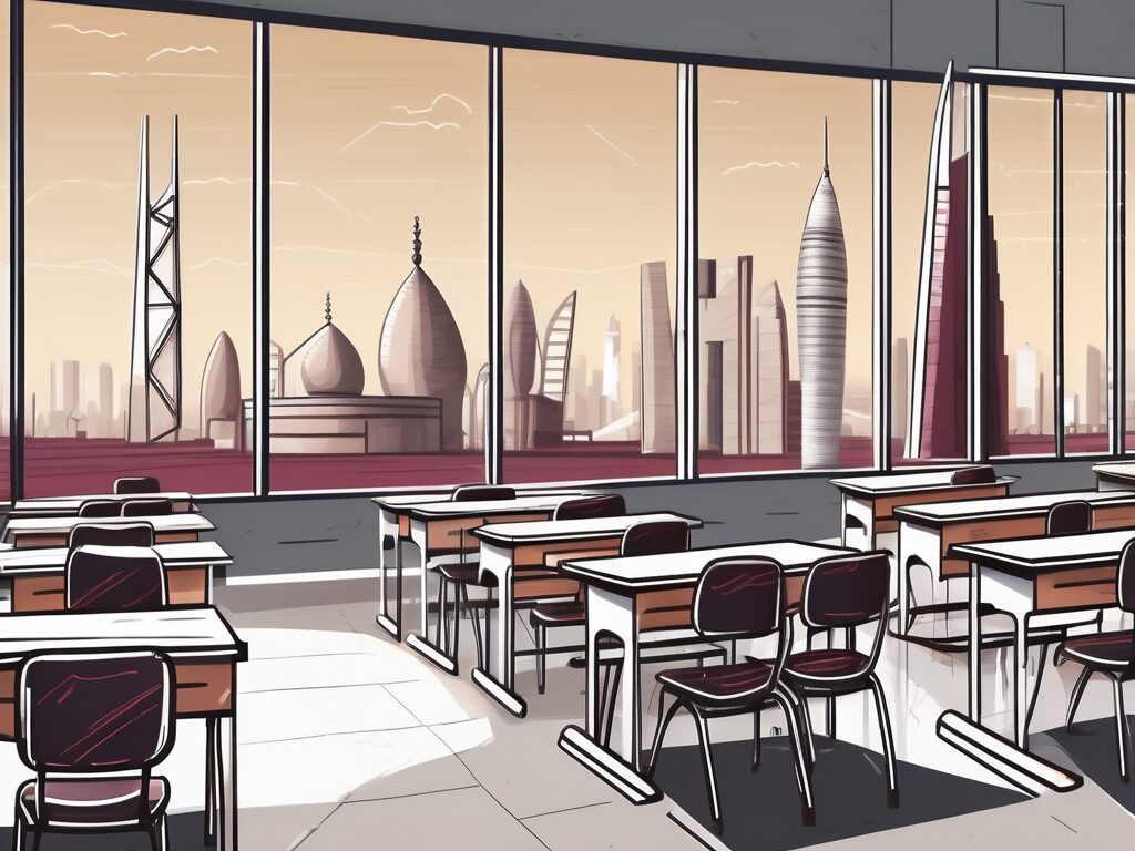 A classroom setting with a chalkboard