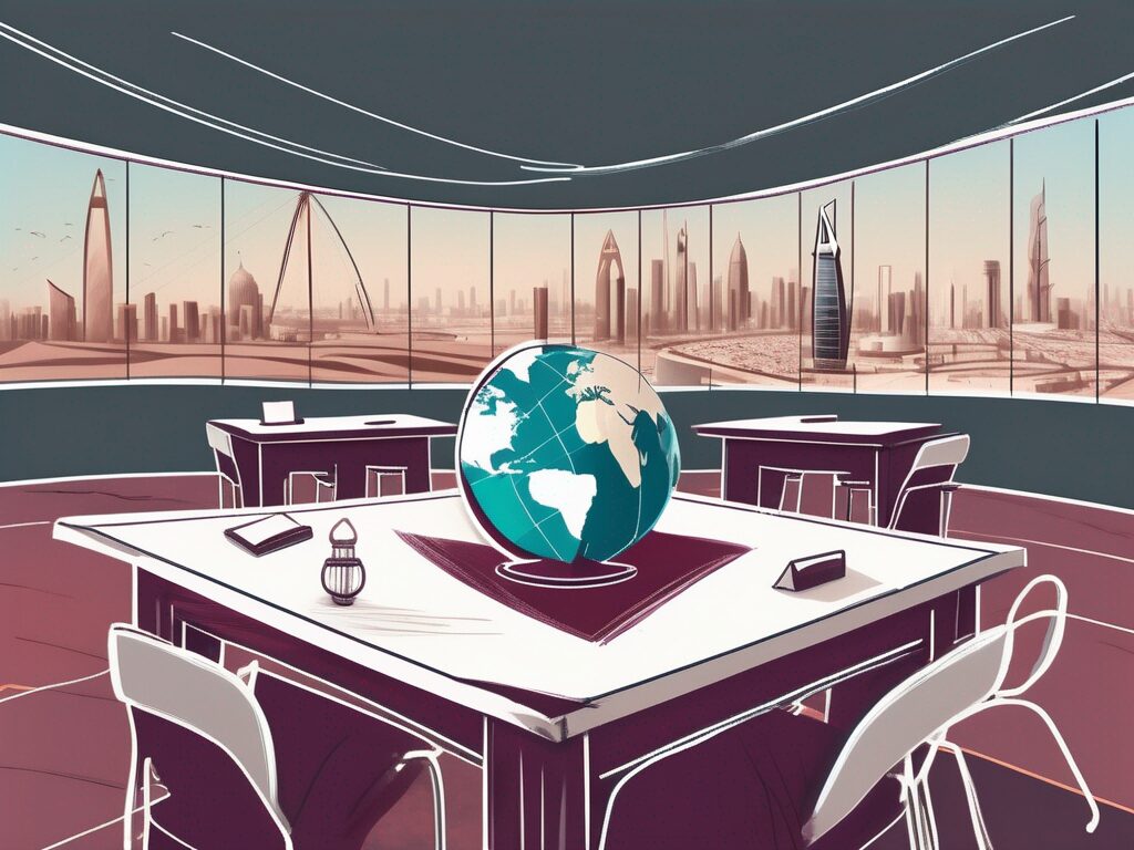 A classroom setting with a globe