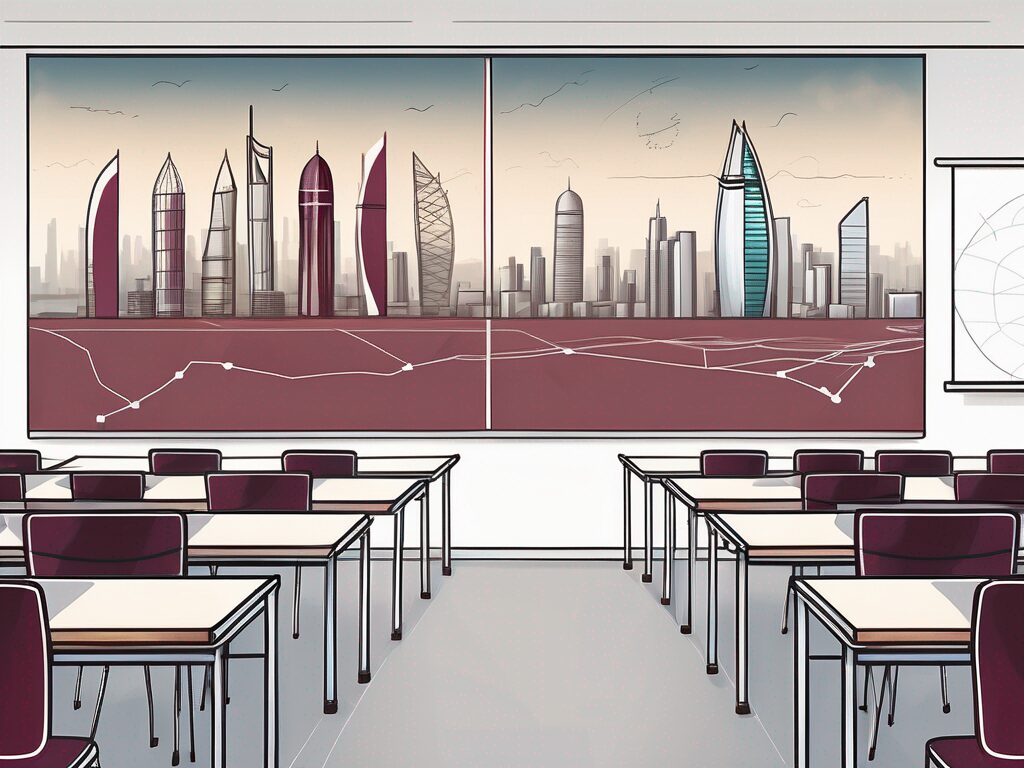 A classroom setting with international flags