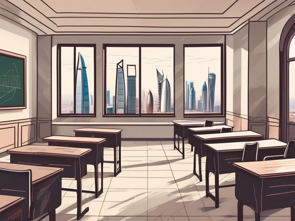 A classroom with a chalkboard