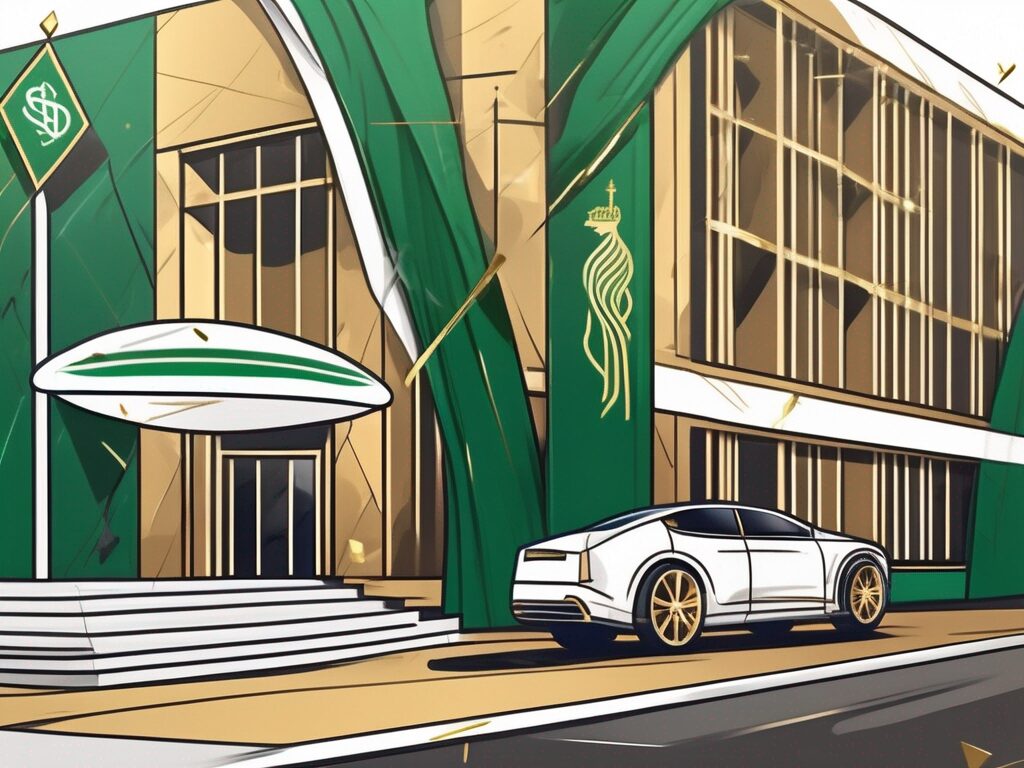A school building with a saudi arabian flag flying