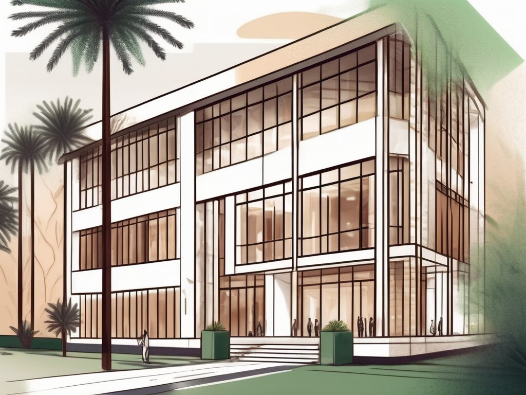 A luxurious school building in saudi arabia with elements indicating its wealth like a large campus