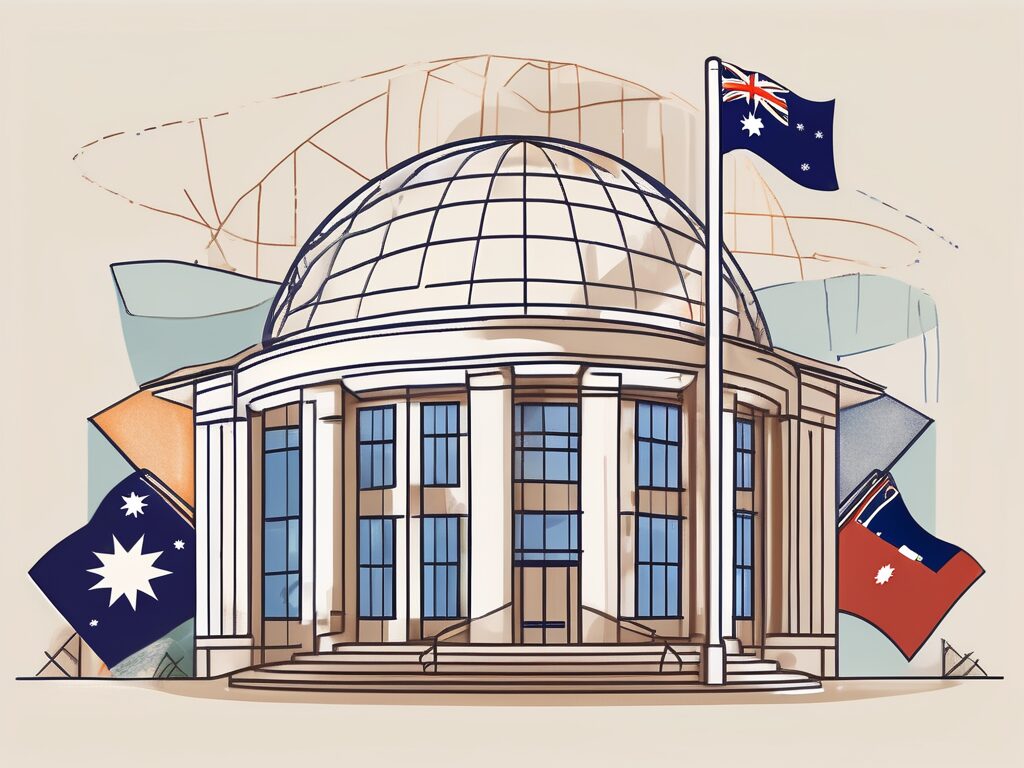 An international school building with the australian flag flying overhead