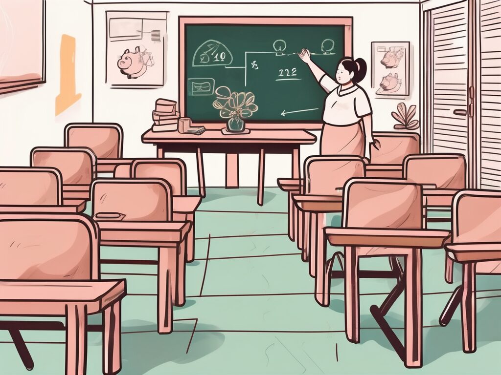 A classroom setting in thailand with a chalkboard