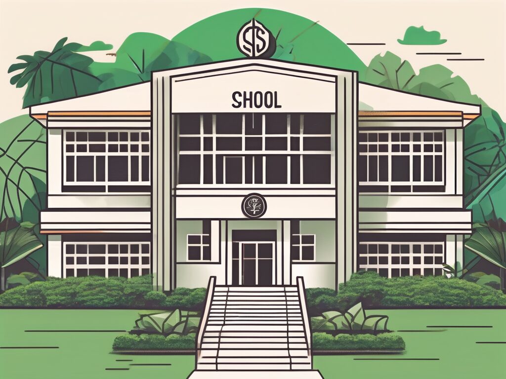A school building in thailand with a sign indicating it's an international school