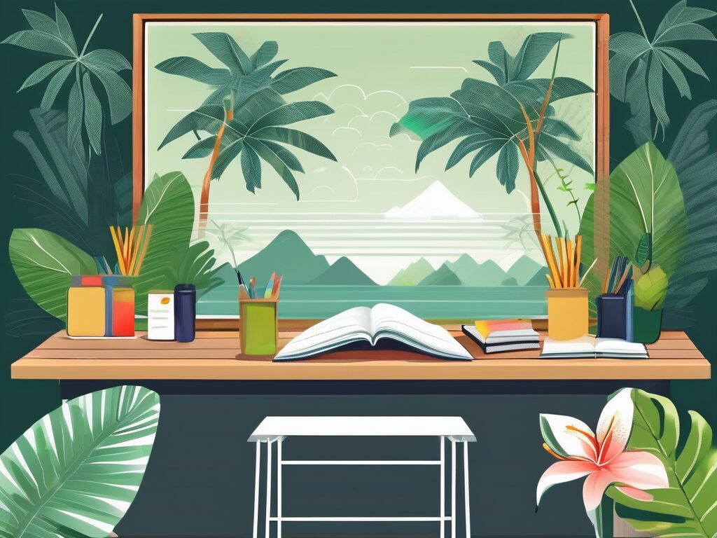 A thai classroom setting with teaching materials and a chalkboard