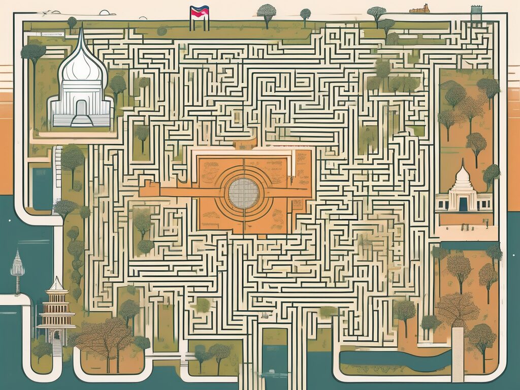 A complex maze representing the process of obtaining a visa and work permit