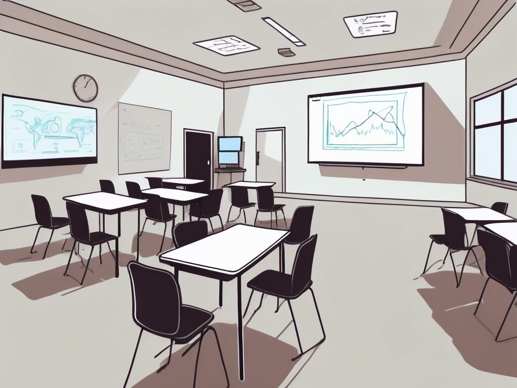 A classroom setting with various innovative teaching tools such as a smartboard