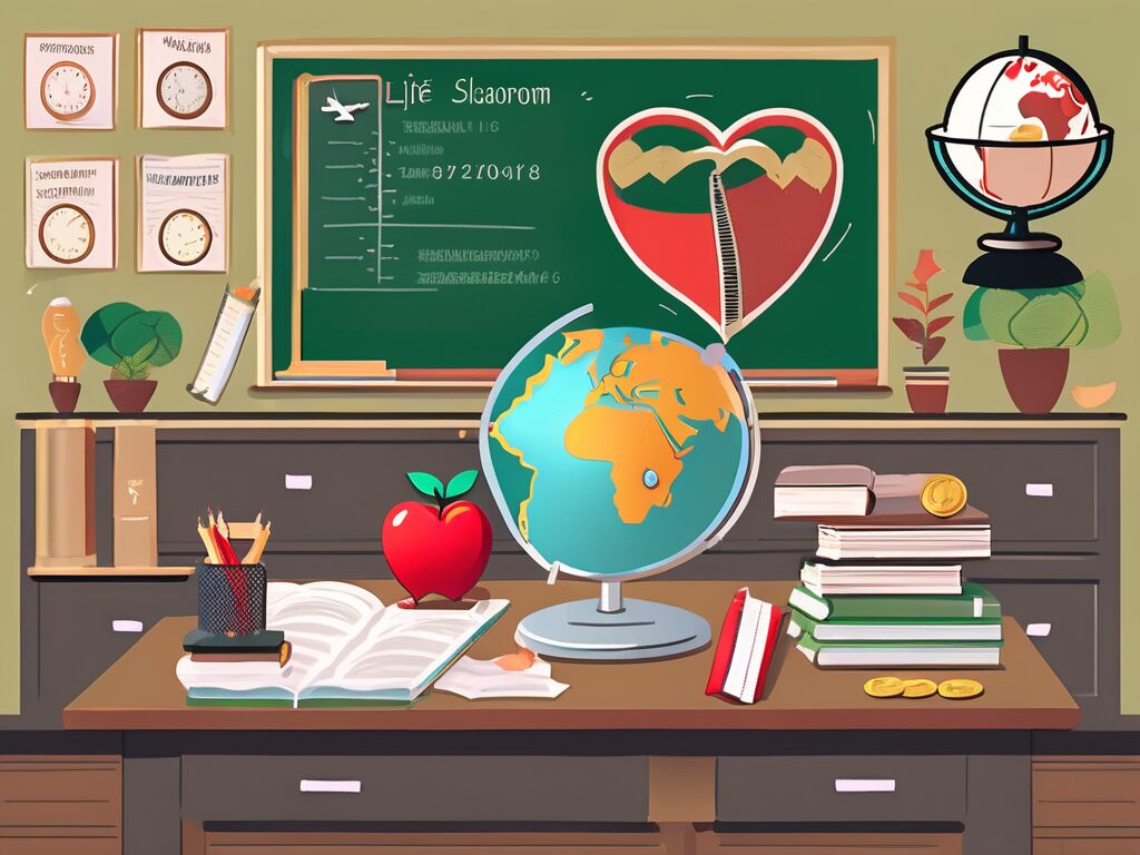 A classroom scene in singapore with a teacher's desk
