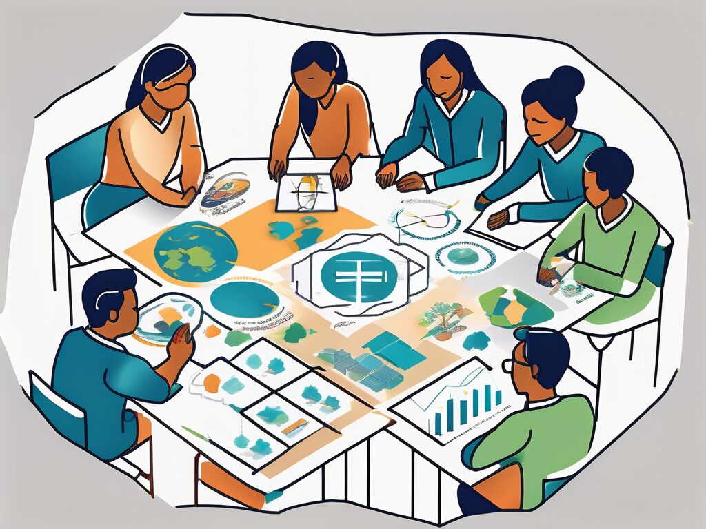 A classroom setting with various symbols representing team teaching