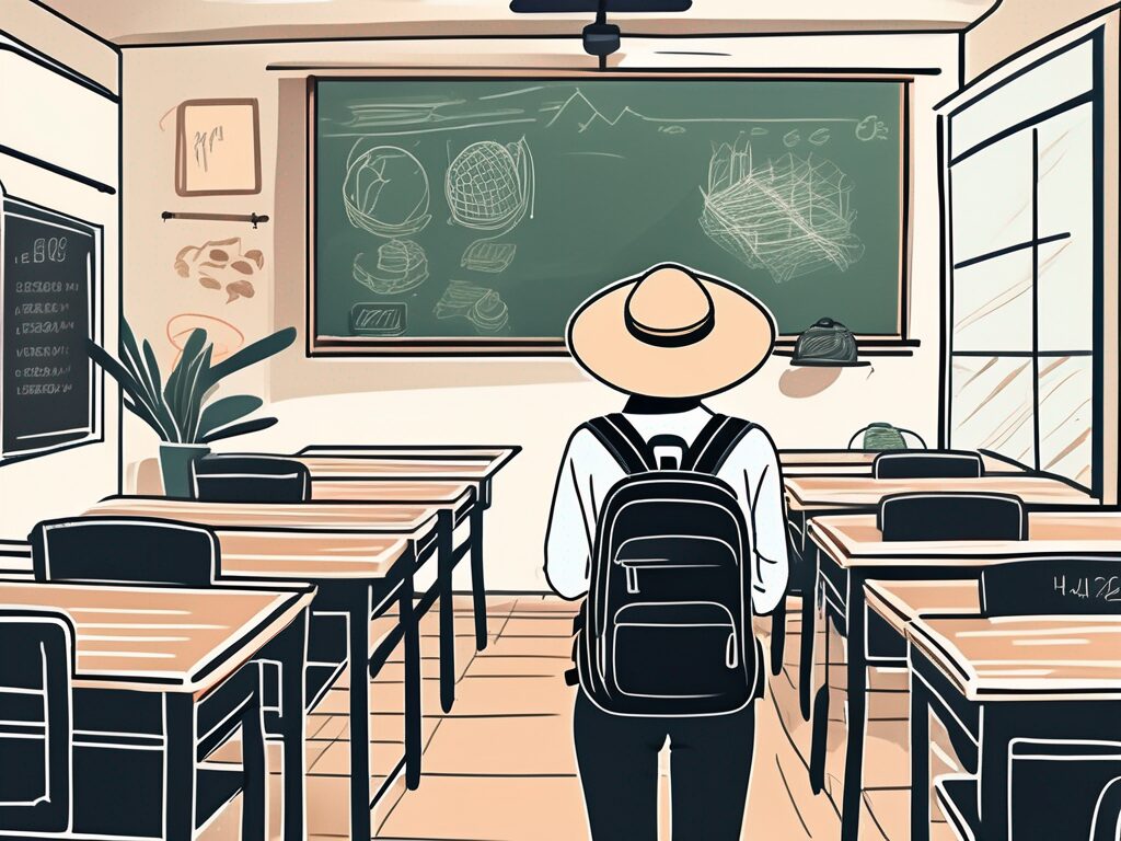 A classroom setting in vietnam with a chalkboard