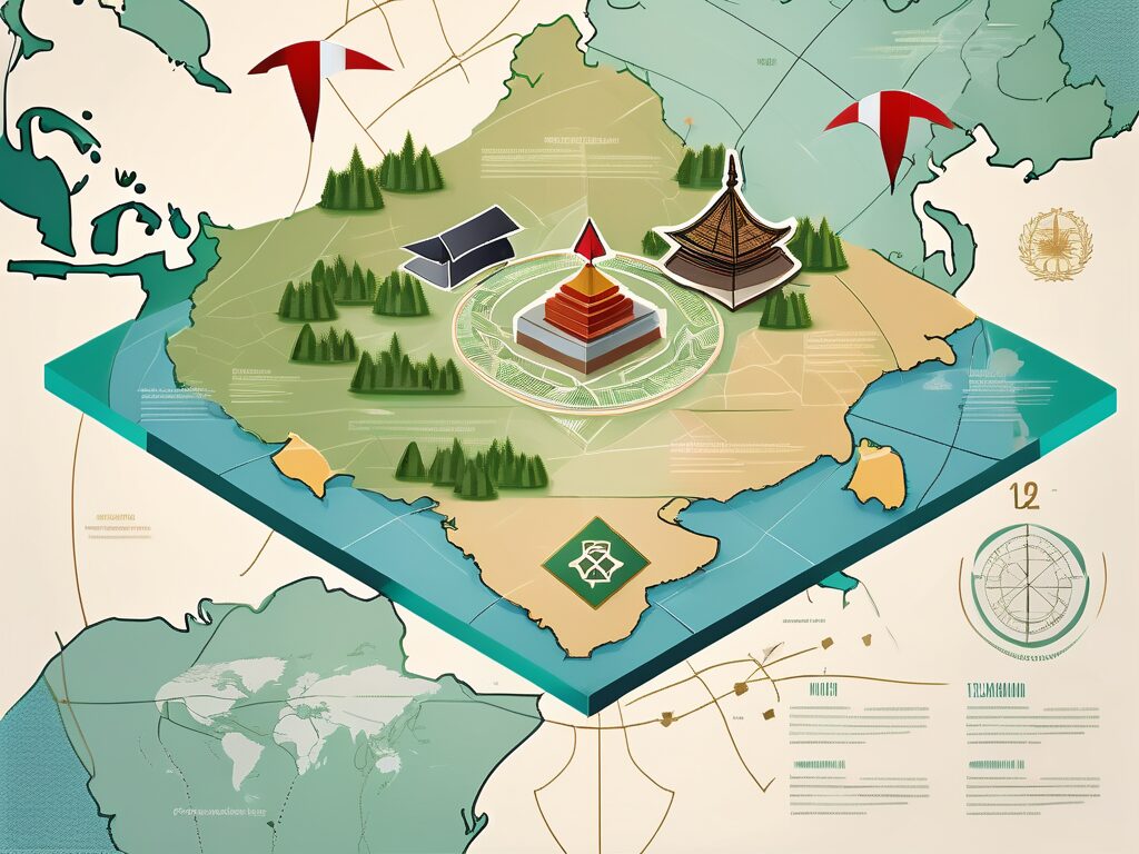 A graduation cap placed on top of a map of vietnam