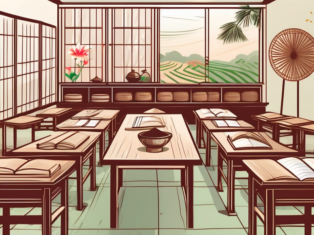 A traditional vietnamese classroom with educational tools