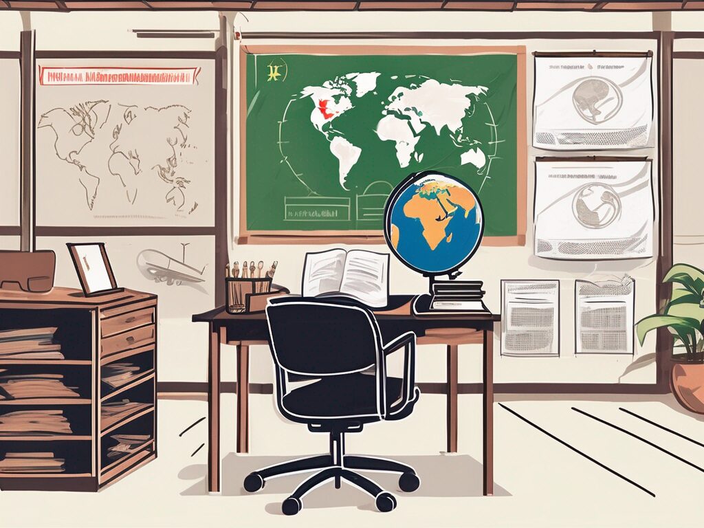 A classroom setting in vietnam with a teacher's desk