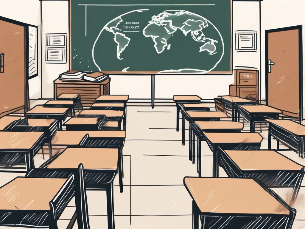 A classroom setting in vietnam with teaching tools like a globe
