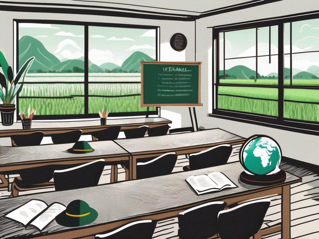 A classroom setting with a chalkboard