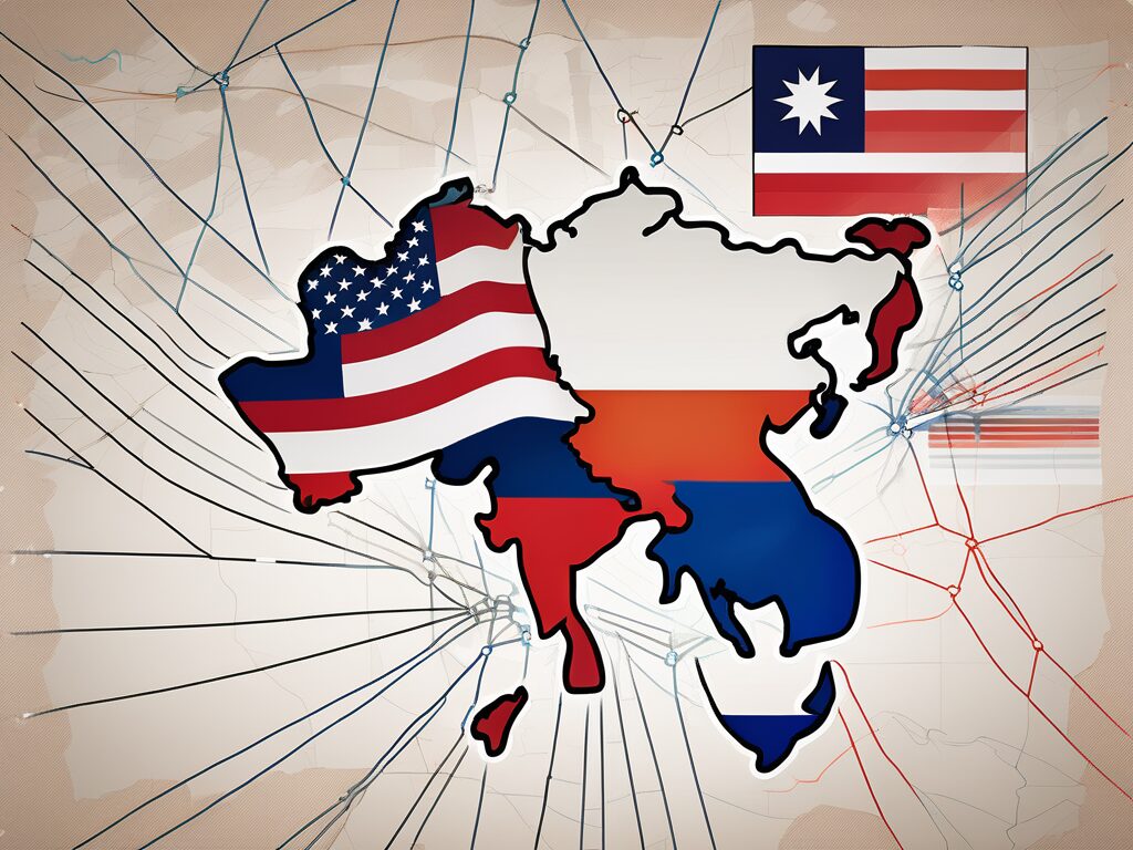 A diverse selection of national flags planted on a stylized map of bangkok