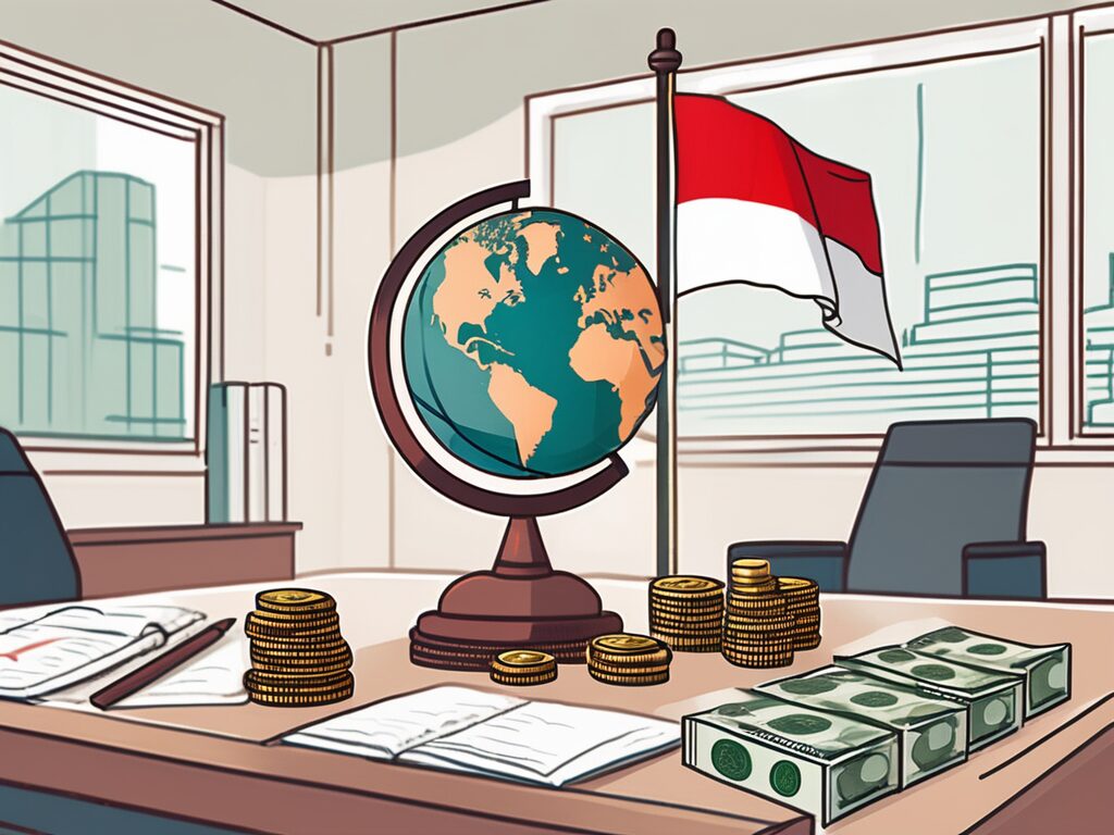 A classroom setting with an international flag