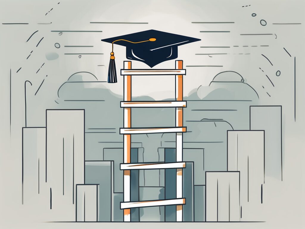 A ladder leading to a graduation cap