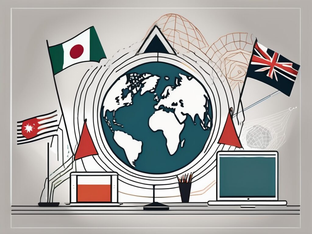 A digital classroom setting with elements symbolizing indonesia