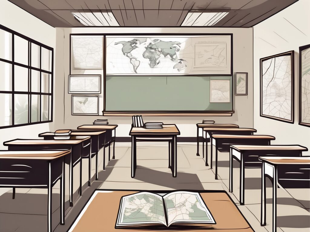 An indonesian classroom with an empty teacher's desk