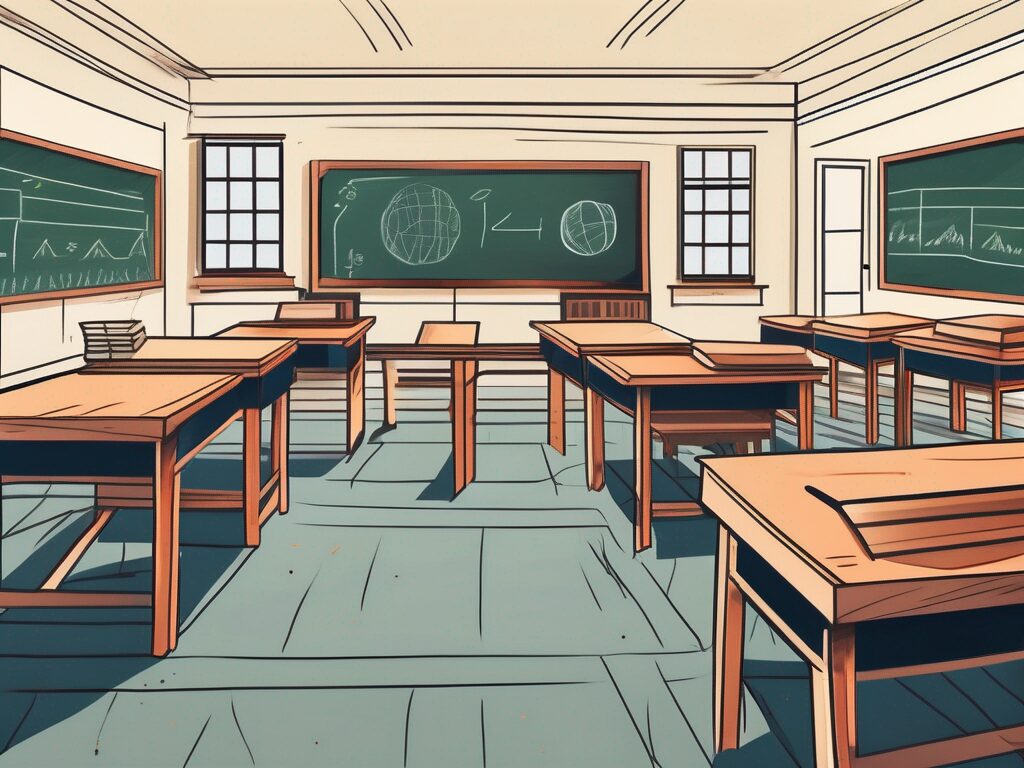 A traditional cambodian classroom setting with desks arranged in a collaborative manner