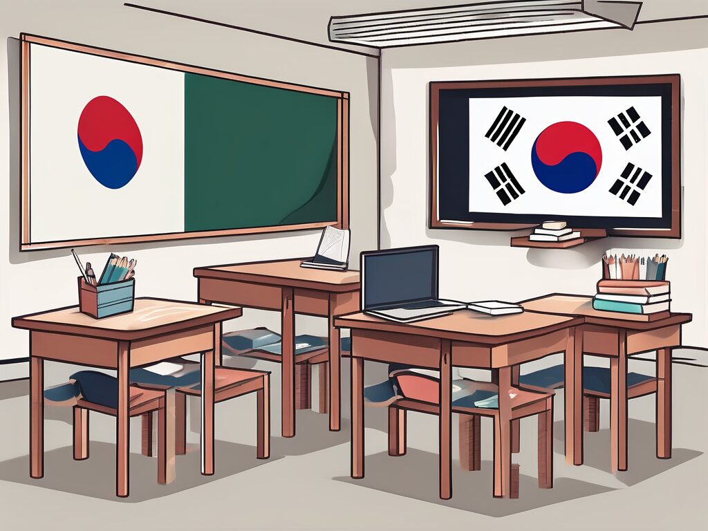 A classroom setting with a south korean flag