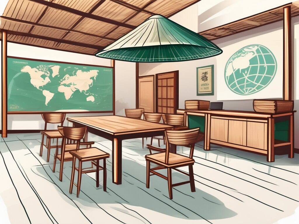 A classroom setting with typical vietnamese cultural elements