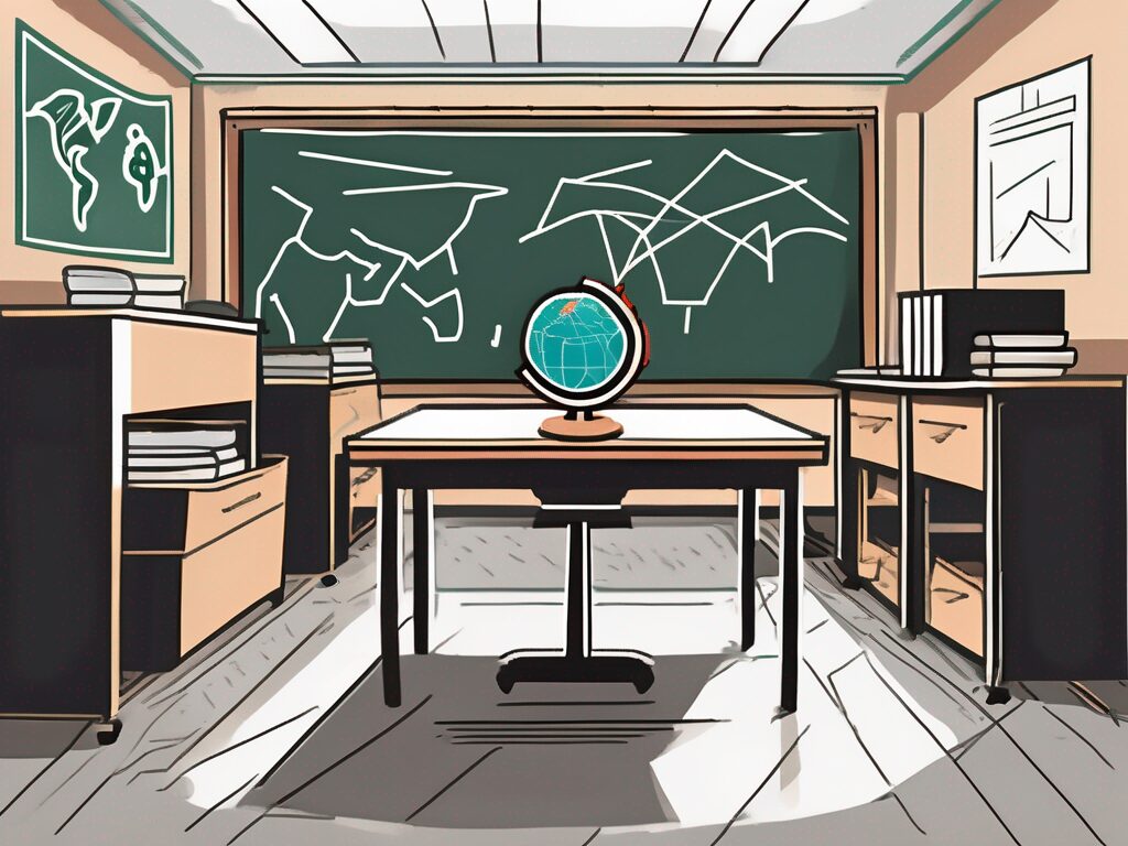 A classroom setting with a chalkboard