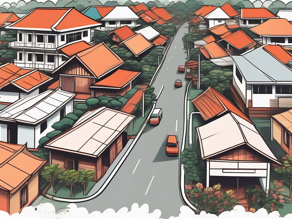 A typical indonesian neighborhood with a school building in the foreground