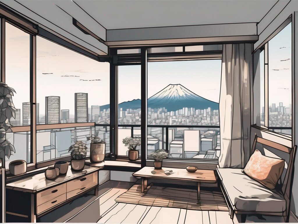 A typical japanese apartment interior filled with essential furniture and commodities