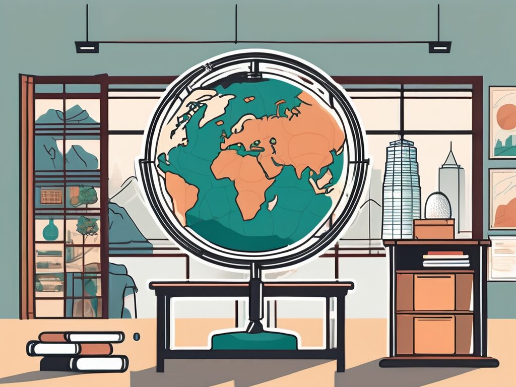 A classroom setting with global elements