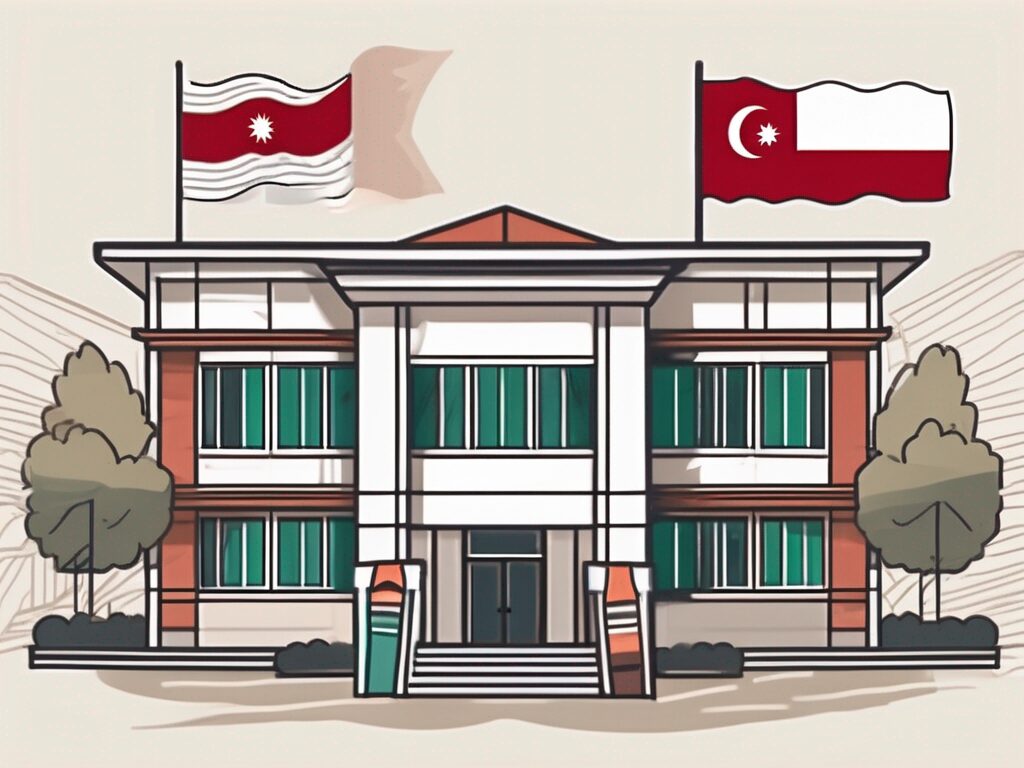 A school building with the indonesian flag flying on top