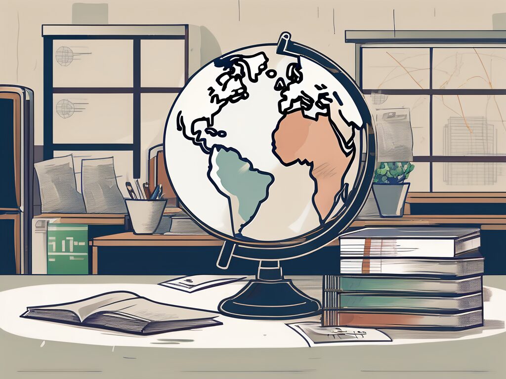 A classroom setting with a globe