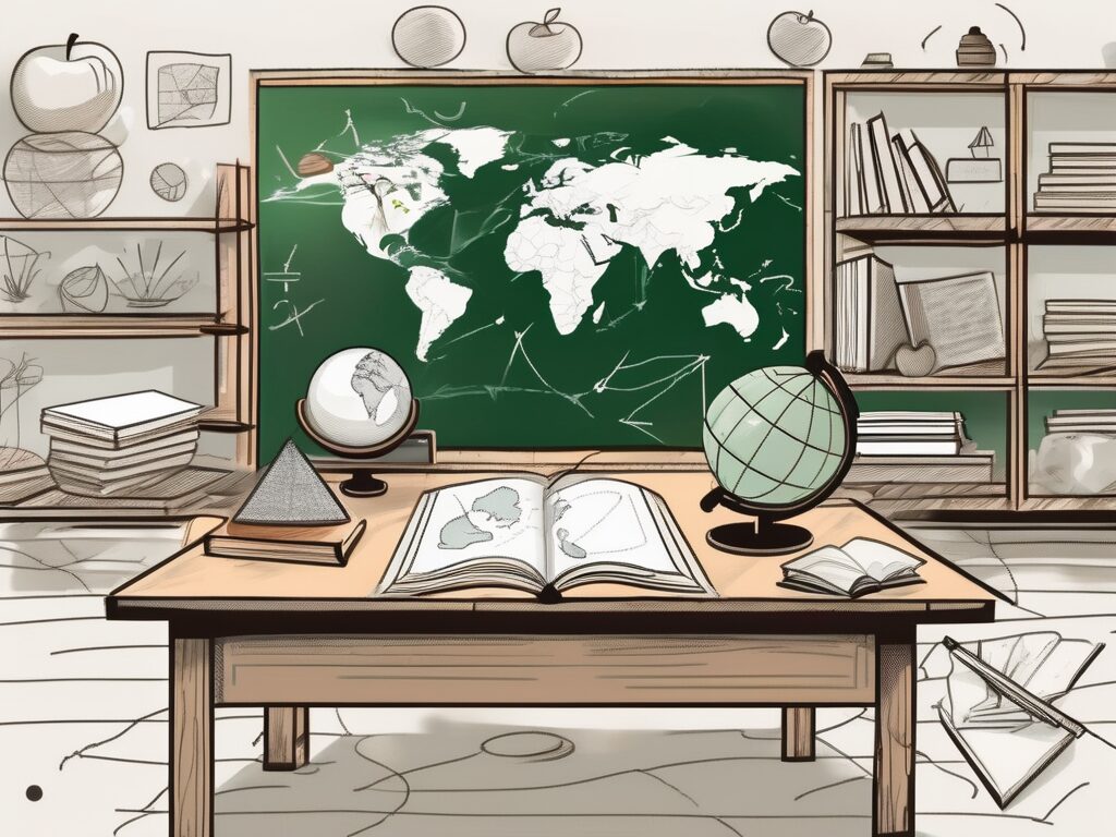 A classroom setting with various symbols of vietnam (like a conical hat