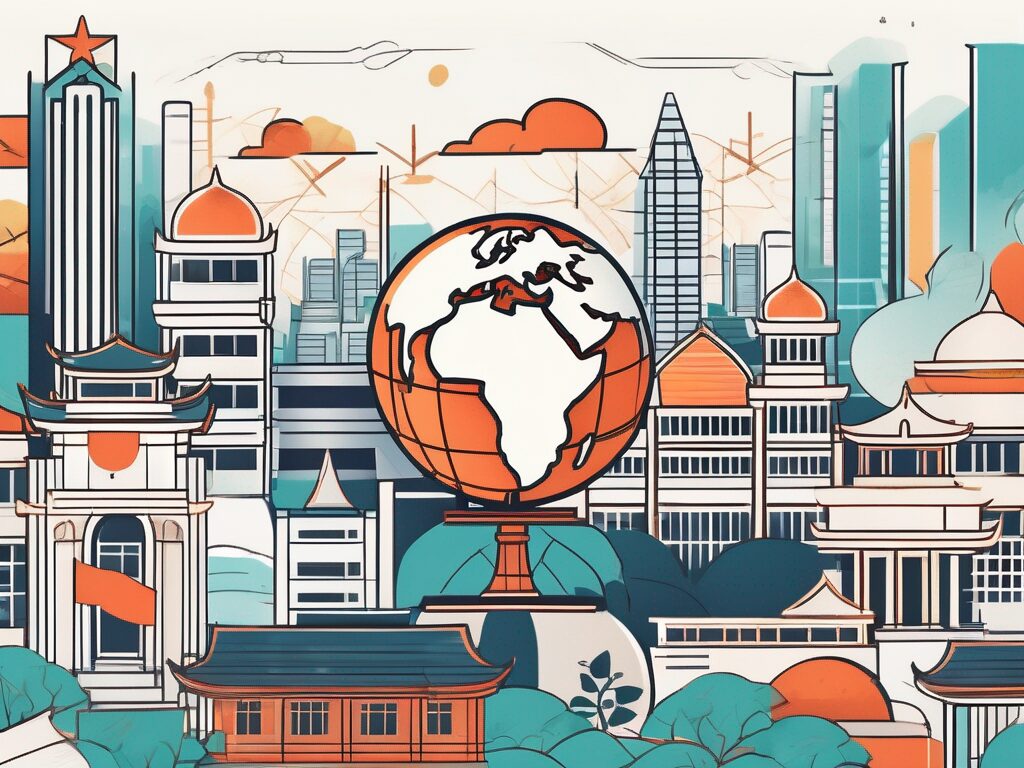 A cityscape featuring iconic vietnamese architecture