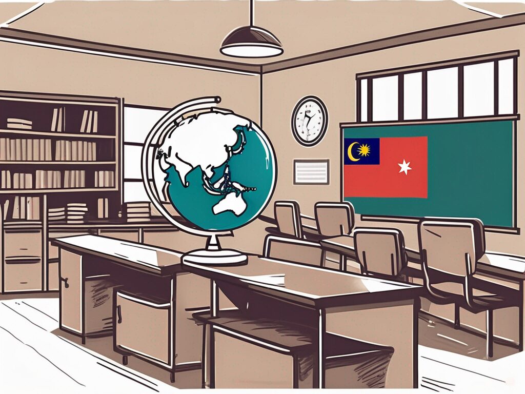 A classroom with a globe