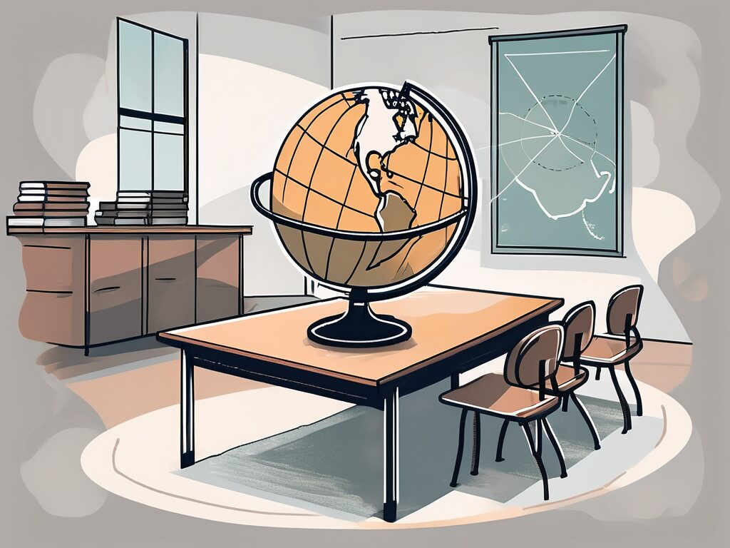 A singaporean classroom setting with diverse educational materials and a globe